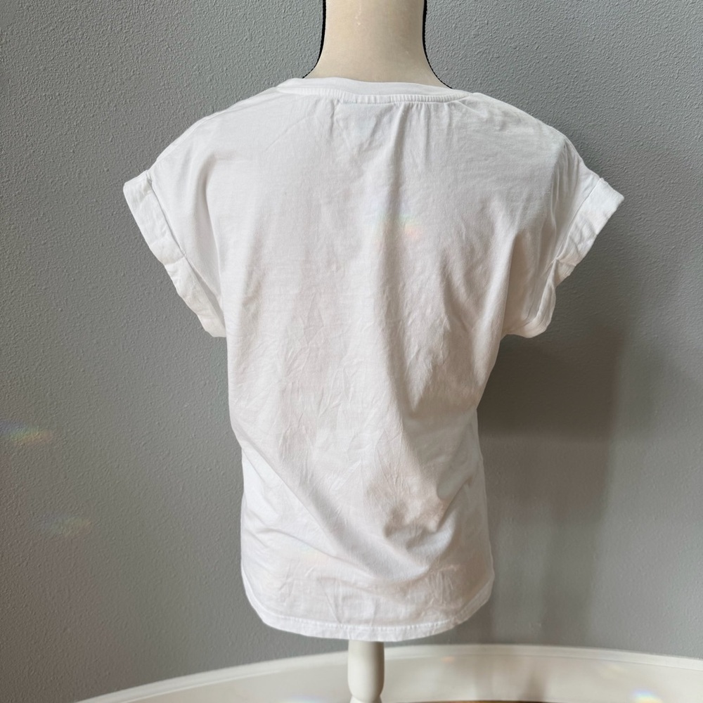 White Plush Sheep Rolled Sleeve Ladies T-Shirt Women's White Sheep Graphic Tee - Picture 6 of 9